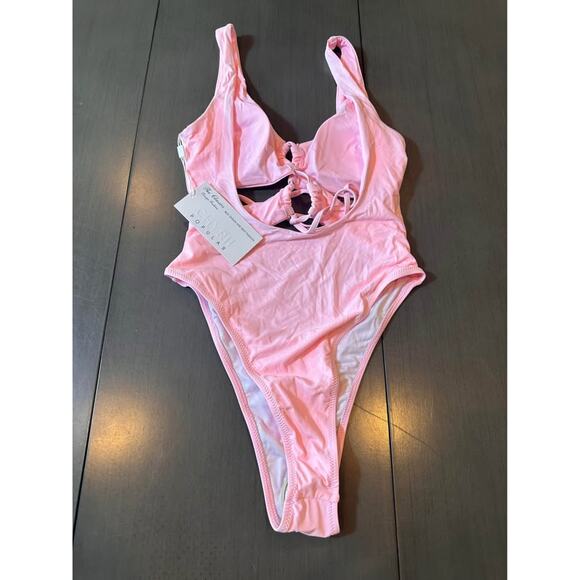 NWT: Cutout Lace Up Backless High Cut One Piece Swimsuit (s) - Picture 3 of 4